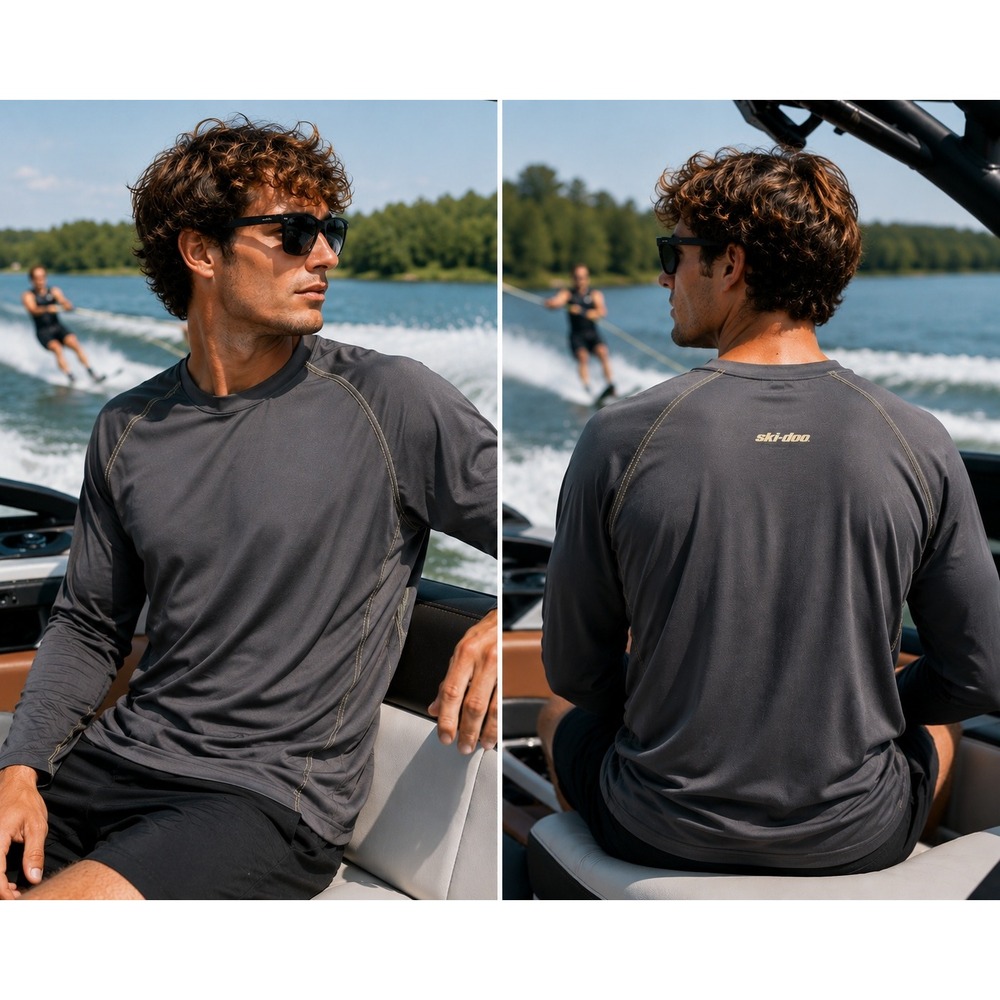 NWT Ski-Doo Performance Shirt Men's Medium Gray Long Sleeve Moisture Wicking